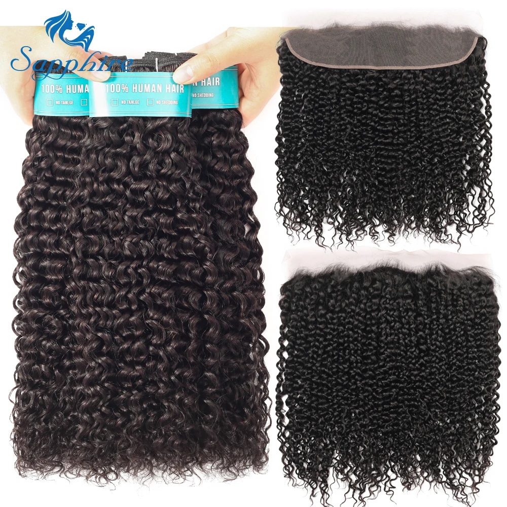 Сапфировые волосы бразильские кудрявые вьющиеся пряди с фронтальной застежкой