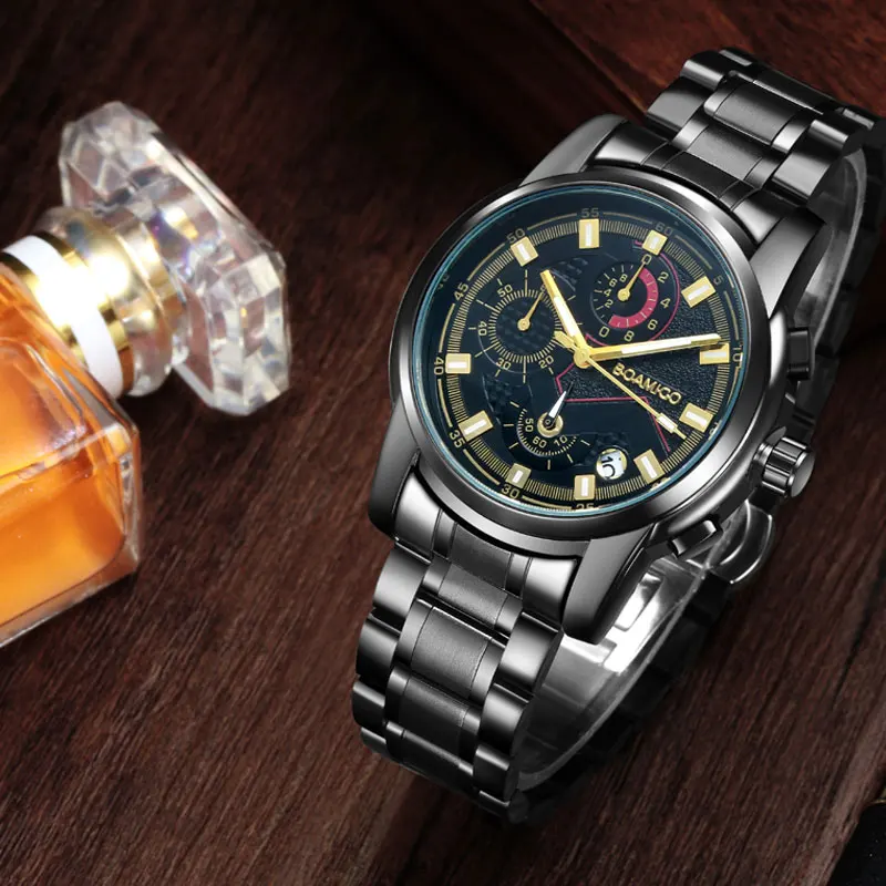 Часы мужские с хронографом водонепроницаемые полностью стальные