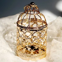 1pc europe style birdcage tea light candle holder metal hanging lantern rose gold creative home decoration