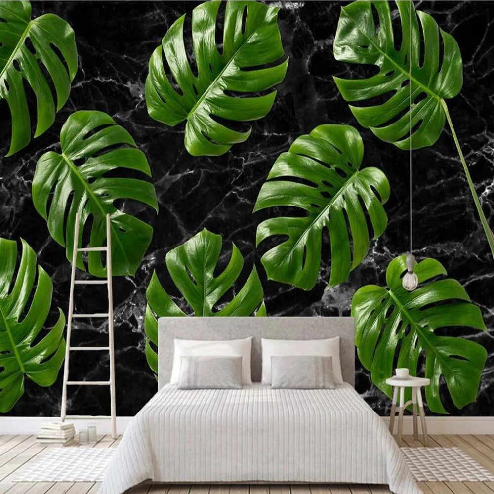 

Milofi Custom 3D Wallpaper Mural Style Plantain Leaf Tropical Plant Nordic Living Room Background Wall Decoration Painting Photo
