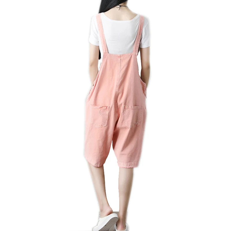 Комбинезон женский джинсовый на подтяжках свободный однотонный Повседневный