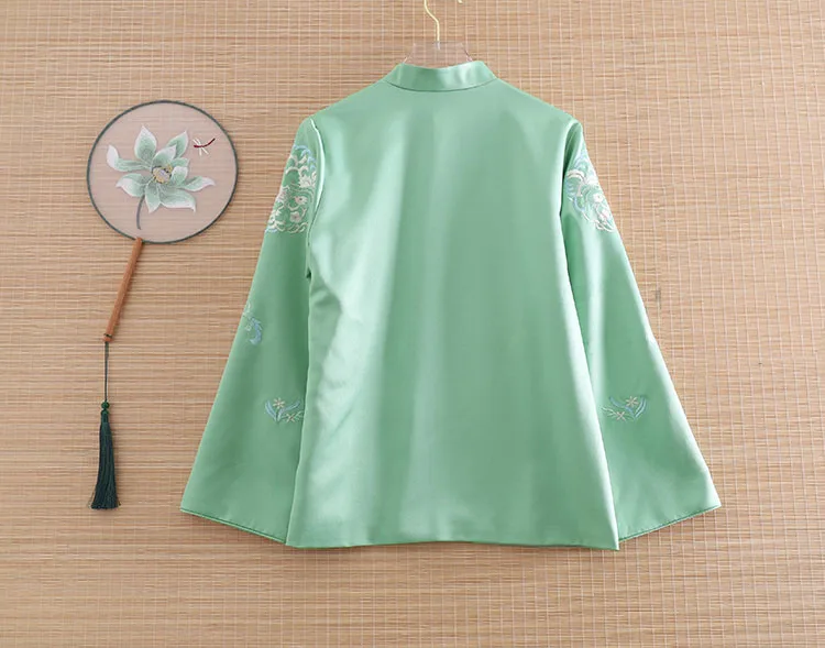 Женские топы костюм Тан Осенний вышитый китайский стиль винтажная женская