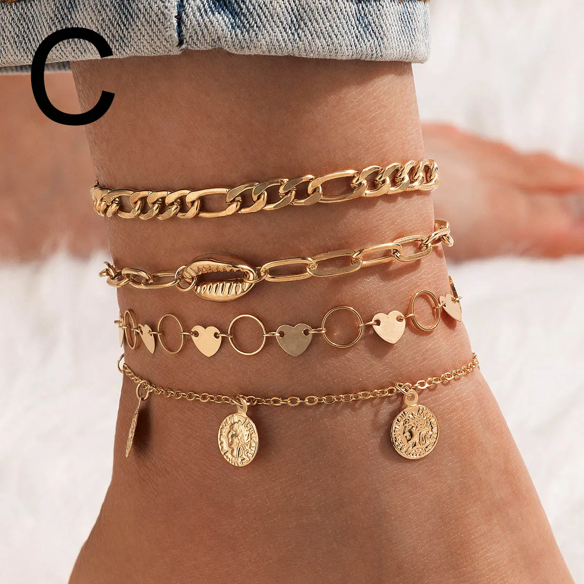 

fashion multi-layer shells Bohemia turquoise pearl beach сандали женские starSummer new style anklets for women sandals jewelry