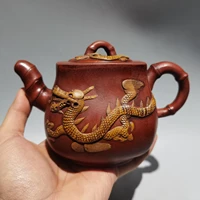 6chinese yixing zisha pottery hand carved relief plate dragon statue kettle red mud teapot pot tea maker office ornaments
