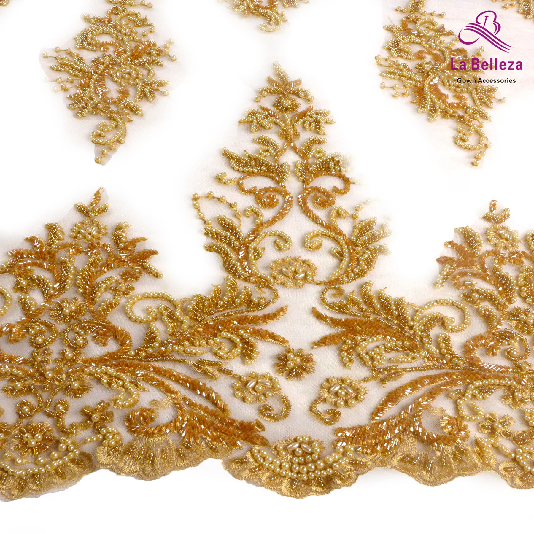 Оригинальная кружевная ткань La Beauty золотистая фиолетовая цвета слоновой кости