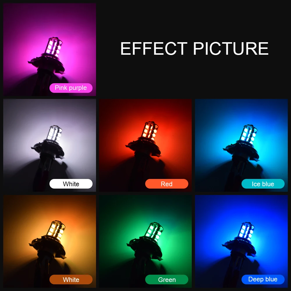

2pcs Car H4 LED Bulb H7 LED Lamp 5050 27smd H1 H11 LED RGB Fog Lamp Colorful Fog Headlight Remote Control Flash Strobe 16 Models