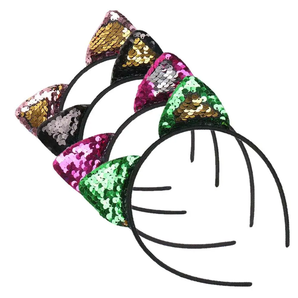 Модная блестящая повязка для волос с кошачьими ушками обруч девочек Женский