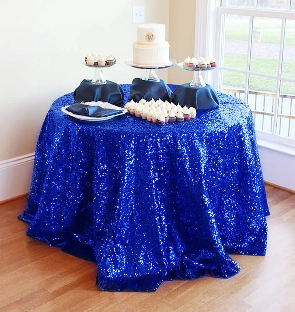 Королевский синий блесток скатерть мерцающий круглый Свадебная для Хэллоуина