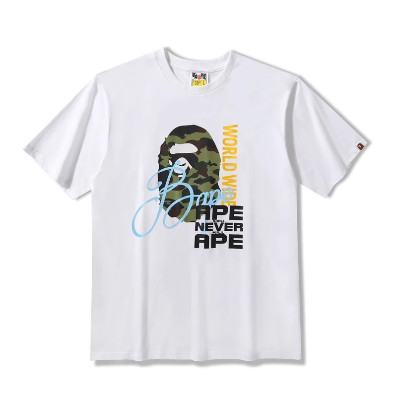 

Camouflage Ape Head Contrasting Letters Print Short Sleeve T-Shirt Black & White M-XXL