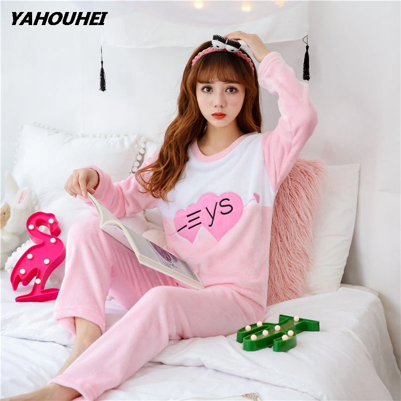 Зимняя одежда для сна толстая фланелевая теплая женская пижама комплект с