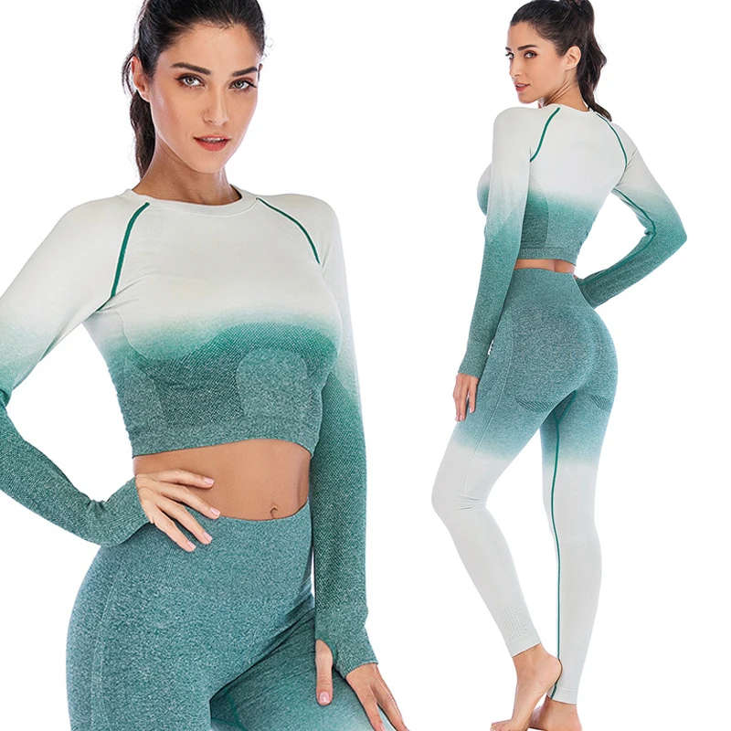 Бесшовные леггинсы женские тренировки фитнес топы Набор для йоги кроп футболка