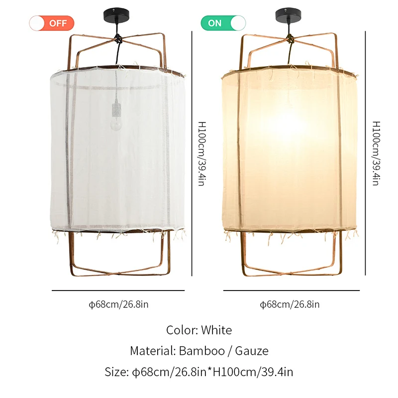 White gauze H100cm Скандинавские минималистичные подвесные светильники, осветительная льняная черная/белая бамбуковая Подвесная лампа для столовой, гостиной, спальни, Подвесная лампа - Цвет корпуса: White gauze H100cm