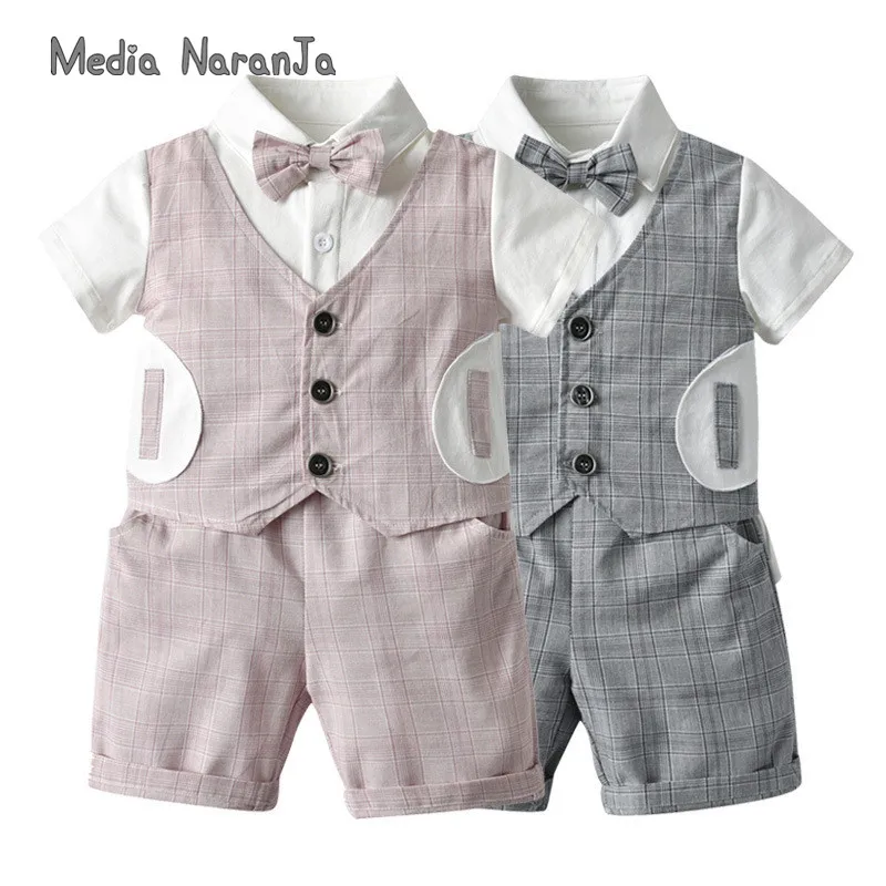 

Summer Dress Boy Baby Suit Gentleman Short Sleeve Fake Vest Two Piece clothes