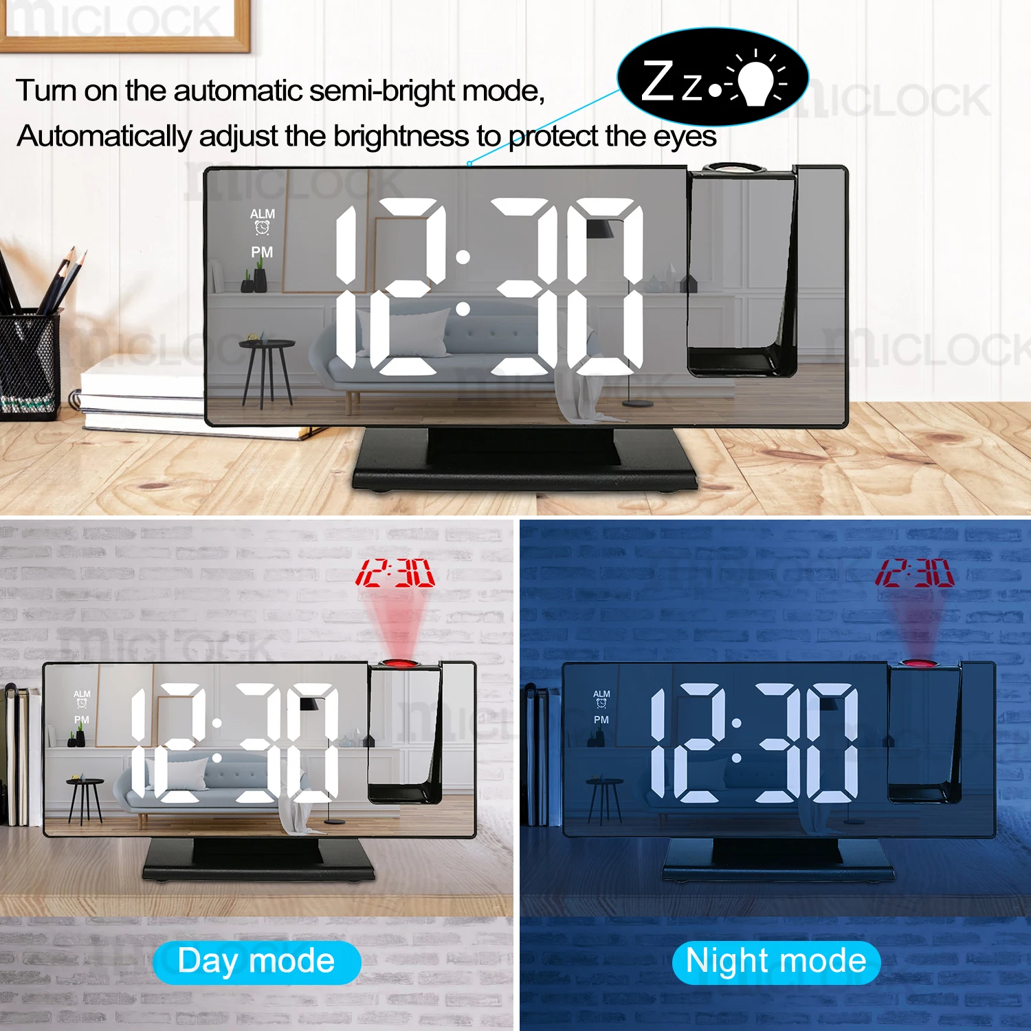 MICLOCK Новый 3D проекционный Будильник Повтор сигнала большие светодиодные