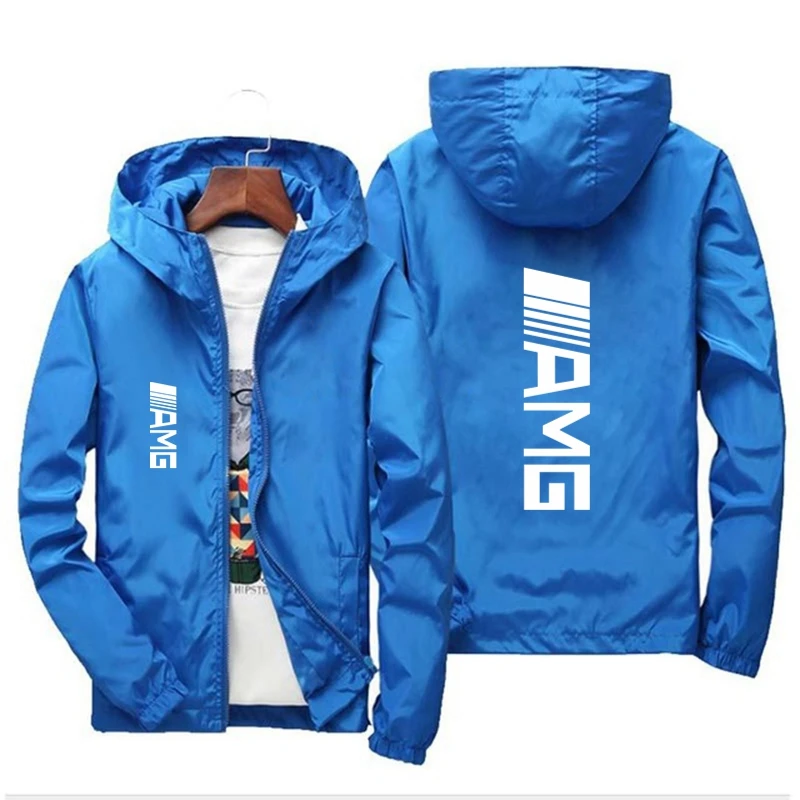 

Fashion Men's AMG Car Brand Logo Print Street Windbreaker Hoodie Zipper Thin Jacket Men's Casual Windbreaker Jacket Size S-7XL