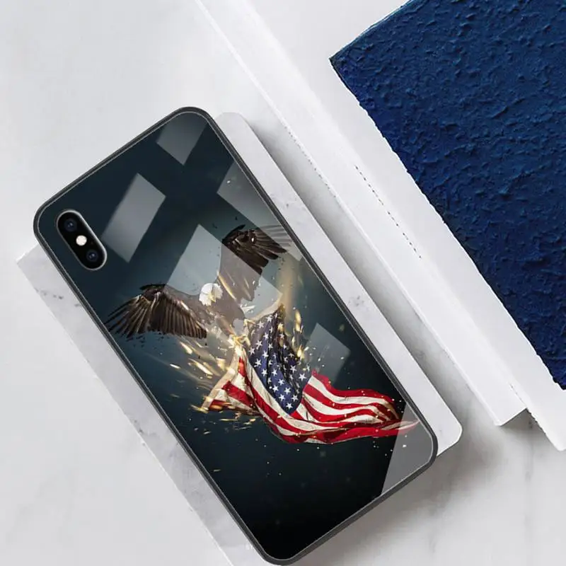

America Flag USA Glass Phone Case Fundas Coque for IPhone 12 11 Pro Max Cases XR XS 7 8 Plus Cover Accessories Carcasa