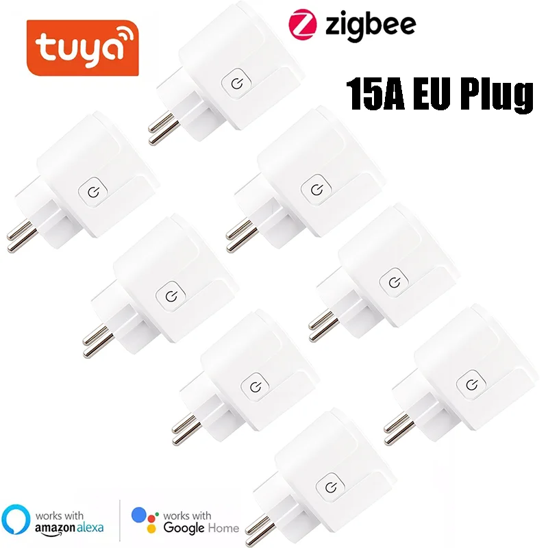 

2021 New ZigBee Tuya Smart Plug Socket EU 15A 110-250V Timer Voice Control Smart Home Compatible With Alexa Google Home