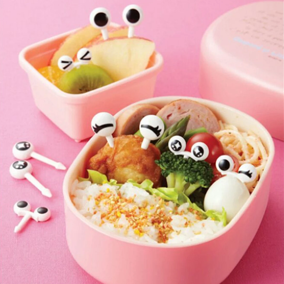 

New product 10 cute plastic fruit toothpicks cartoon eyes fruit fork bento decoration tableware cake dessert snack fork