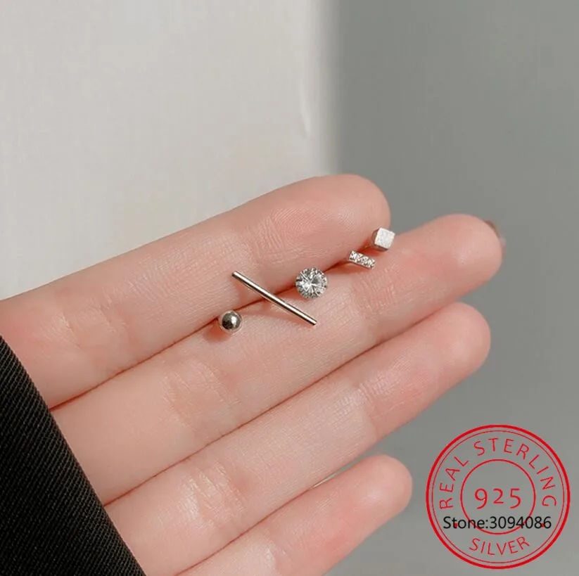 

Один комплект из пяти сережек-гвоздиков для женщин, крошечные геометрические антиаллергенные серьги из стерлингового серебра 925 пробы, тон...