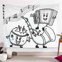 happy musical instruments banner flags american country music poster wall hanging vintage wall decoration tapestry mural gift a2