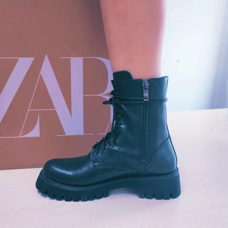 

Taoffen New Women'S Ankle Boots Real Leather Lace Up Women Winter Shoes Fashion Cool Short Boots Women Footwear Size 34-42 .