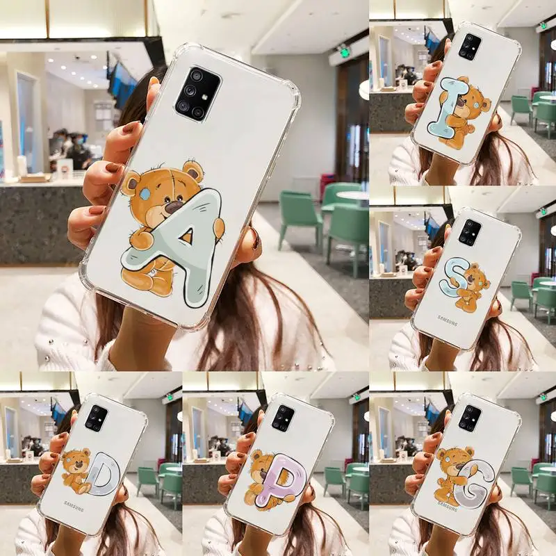 

Luxury bear letters Phone Case Transparent For Samsung A51 A50 A71 A70 A81 M60S Note S21 S 20 10 9 8 11 E Plus Ultra