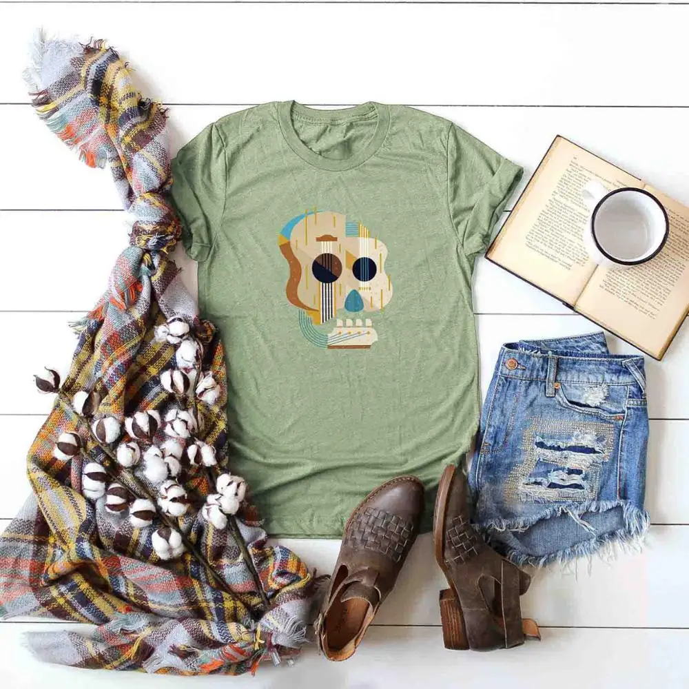 Креативный дизайн футболка с принтом гитары и черепа из мультфильма пародия