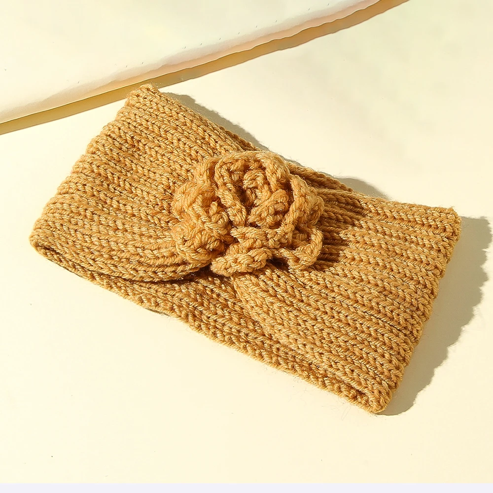 

2pcs/lot Knit Flower Crystal Rhombus Hair Bands New Winter Warm Knitted Head Wrap Wide Headband Ear Warmer Hairbands Girls