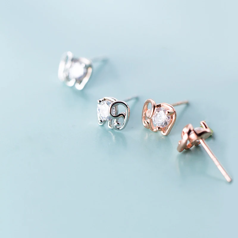 Женские серьги-гвоздики в виде слона Trusta из 100% серебра 925 пробы с фианитами для