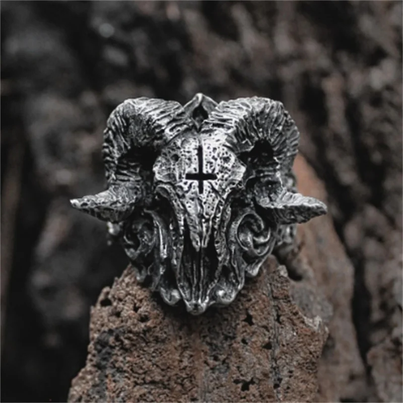 

Unique Punk Gothic Satanic Demon Sorath Skull Ring Men 316L Stainless Steel Biker Ring Jewelry Gift Wholesale