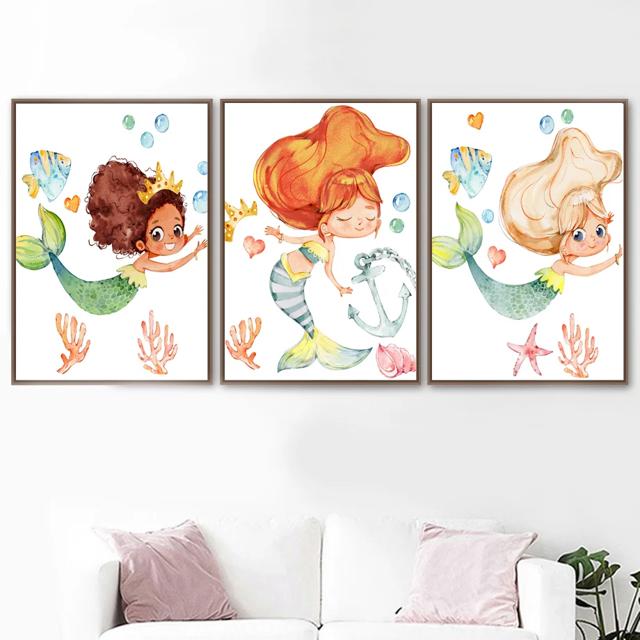 Настенная картина на холсте Русалка маленькая принцесса девушка мечта