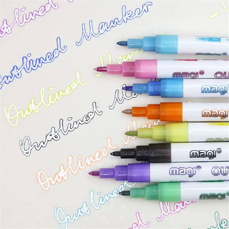 

New Self-outline Metallic Markers, 8pcs Double Line Pen BuIIet Journal Pens & Colored Permanent Marker Pens for Kids, Adults