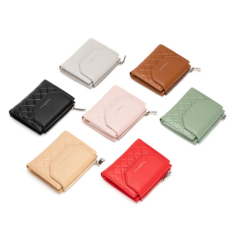 

New Women Wallets PU Leather Coin Purse Fashion Ladies Mini Tri-fold Wallet For Girl Rhombus Graphic Cute Female Clutch
