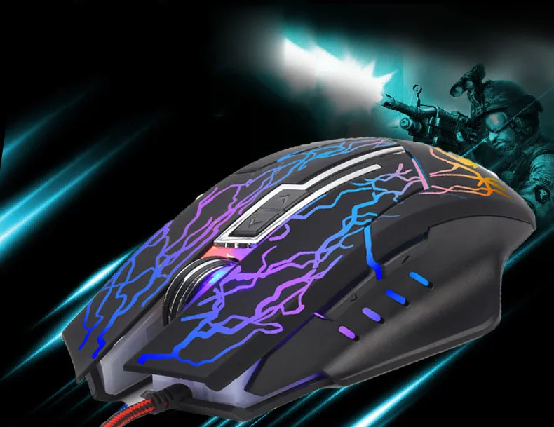 Светодиодный Проводная оптическая игровая мышь USB геймерская 6 кнопок 2400