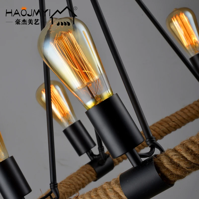 

Designer Loft North European Style Retro Coffee Rural Hall Bar Iron Rope Chandelier Lamp lustre pendente