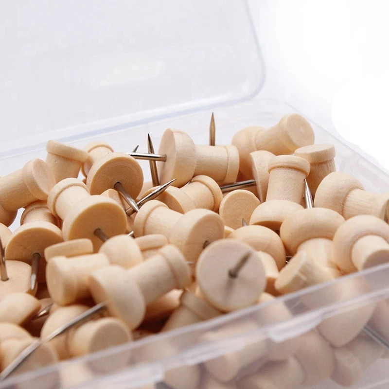

80 Pcs H-Shape Wood Decorative Push Pins & 50 Pcs Push Pins with Wooden Clips Thumbtacks