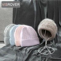 visrover 10 colors unisex solid color real rabbit fur beanies winter hat for woman best match acrylic woman autumn warm skullies