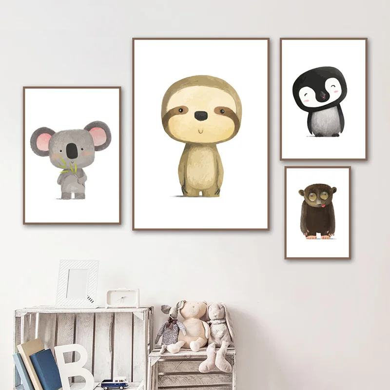 Скандинавский плакат лиса Пингвин коала Ленивец Лемур медведь и печать живопись