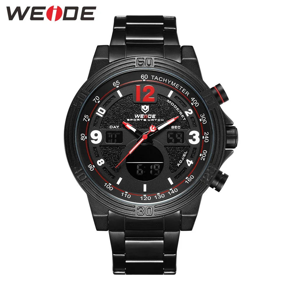 

WEIDE WH6908 men's multifunctional quartz watch double display steel belt electronic watch luminous water watch