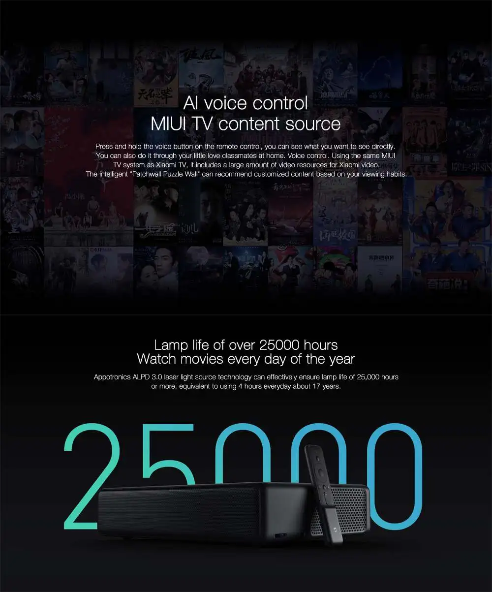 Xiaomi MJJGTYDS01FM 2 Гб 16 Гб MIUI tv Laser HDR tv 4K китайская версия bluetooth WiFi 3D Система домашнего кинотеатра английский интерфейс