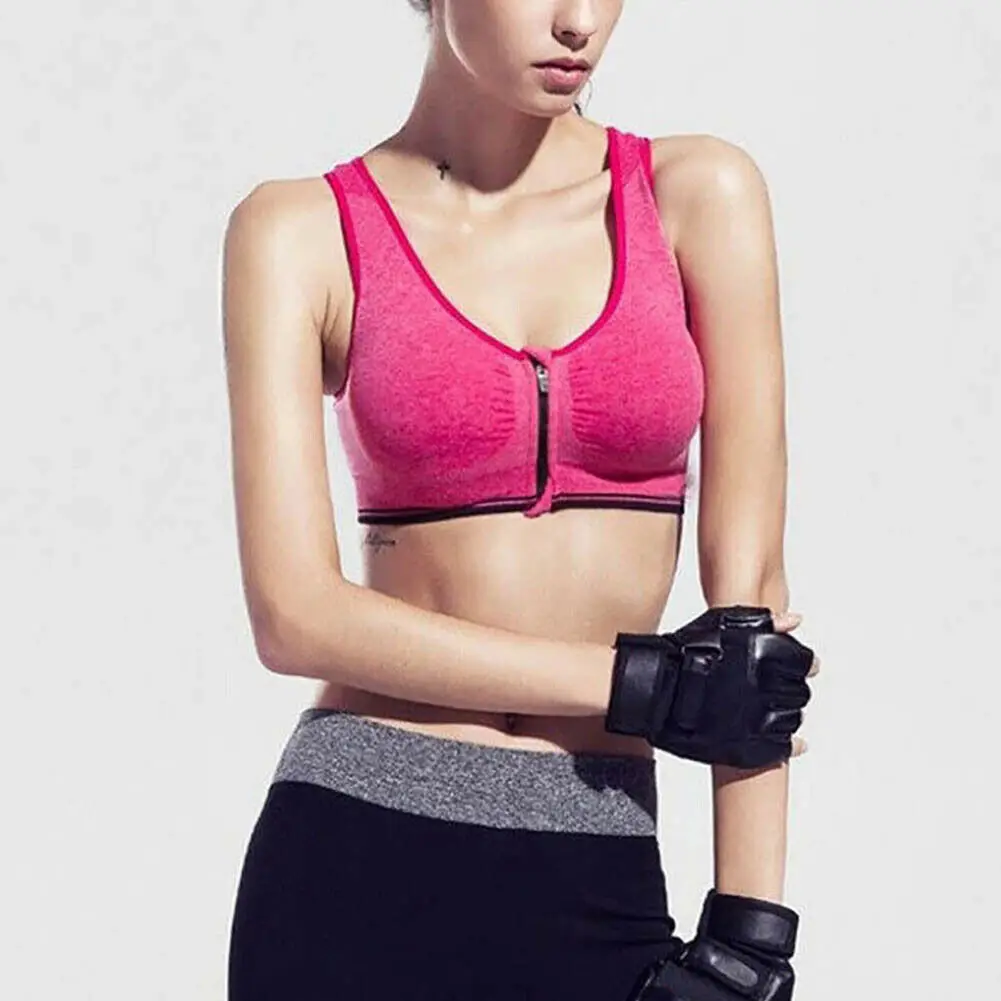 

Of Women's Sports Bra Gathered Without Steel Ring Yoga Running Vest Fitness Front Zipper Sexy Shockproof Underwear Plus Size