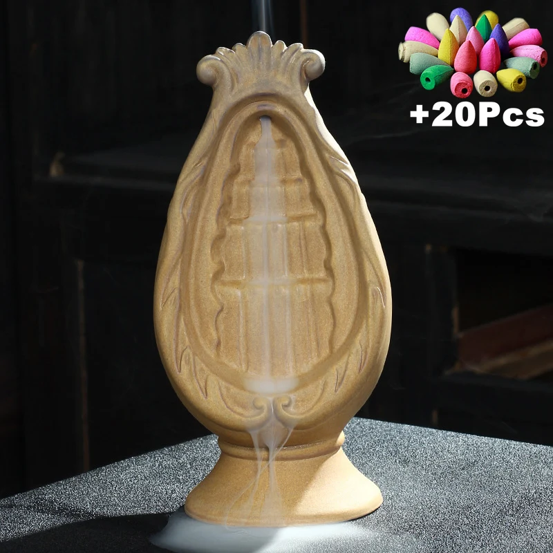 Fambe Waterfall Burner Ceramic Incense Holder Hand Made Handiwork Home Office Decor With 20Cones Gift |