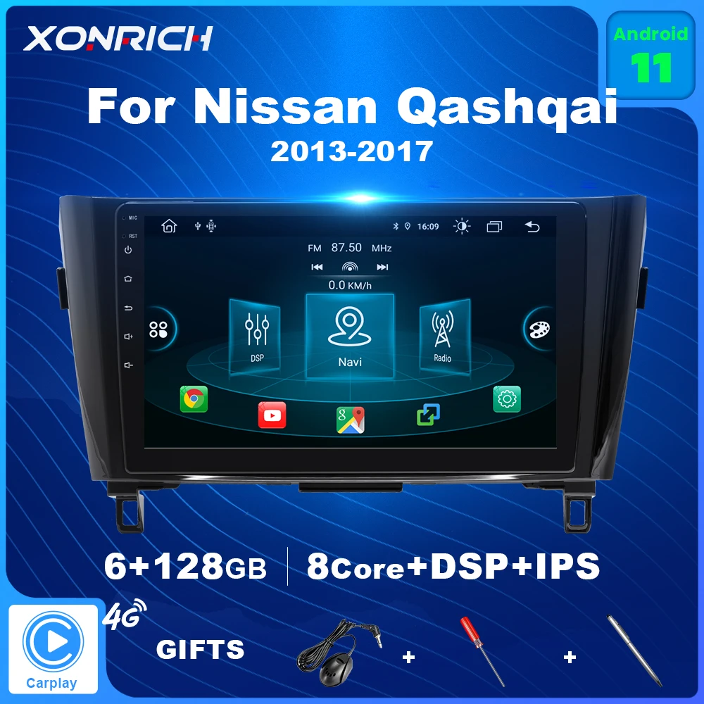 

6GB 128GB CarPlay Android 11 Car Radio Multimedia Video Player For Nissan Qashqai J11 X-Trail 3 T32 2013-2017 Navigation GPS
