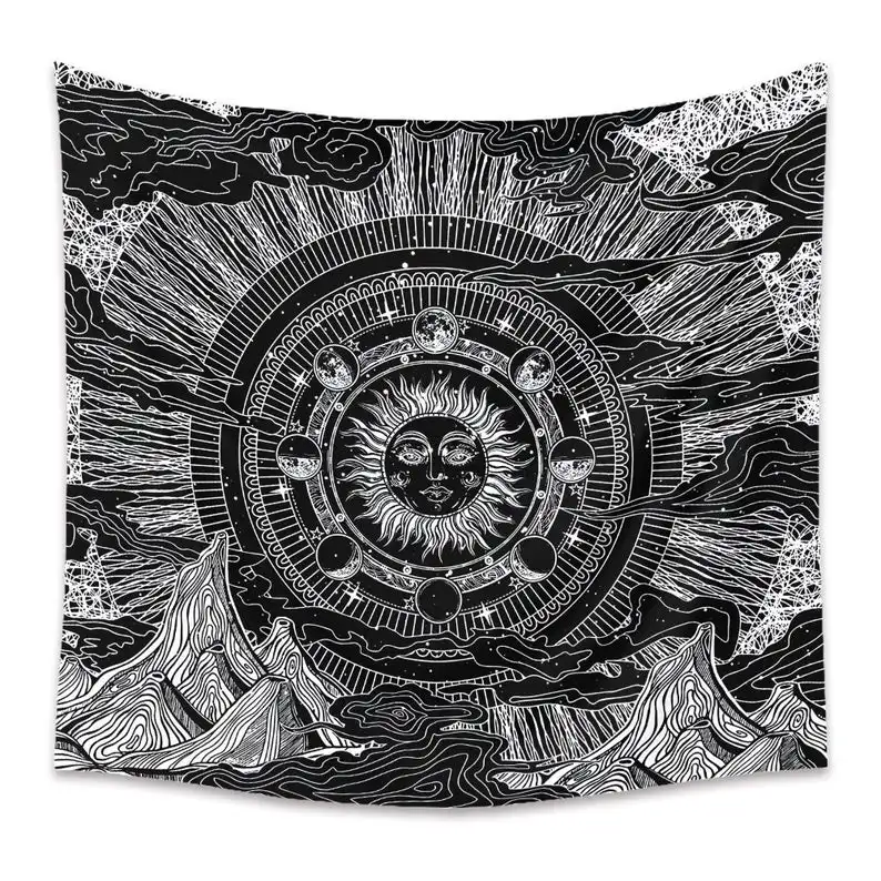 

Moon Sun Wall Hanging Black and White Tapestry