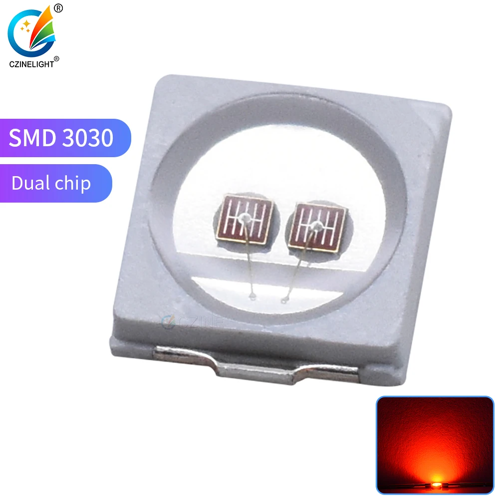 1000pcs/bag Czinelight High Quality Double Chip 3030 Smd Led Red Emitting Diode High Bright 1w 9000-9500mcd  300ma