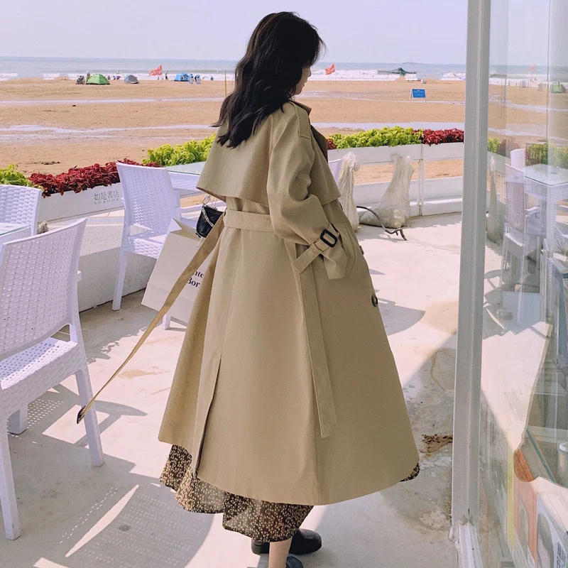 

Khaki Gold Classic windbreaker women's middle and long spring and autumn 2021 new Korean loose Style coat trend