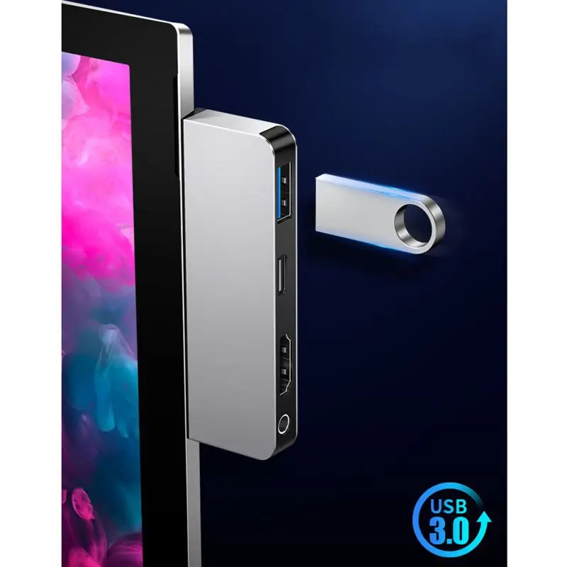 Док станция 4 в 1 USB хаб адаптер для наушников Surface Go практичный порт 3 0 Type C HDMI 5 мм| |