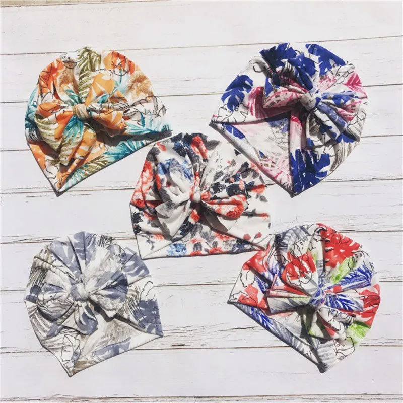 Эластичный Тюрбан для новорожденных девочек с цветочным принтом и бантом милая