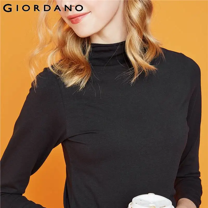 Giordano женская водолазка с длинными рукавами и круглым вырезом под шею, выполнена в нескольких цветовых вариантах