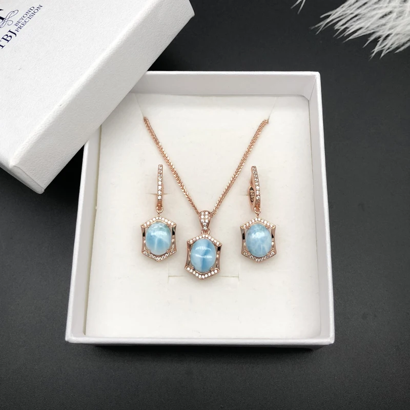 Натуральный Овальный драгоценный камень 8*10 мм, ювелирный набор Larimar, серебро 925 пробы, серьги и кулон, хорошее ювелирное изделие для девушек, Подарок на годовщину
